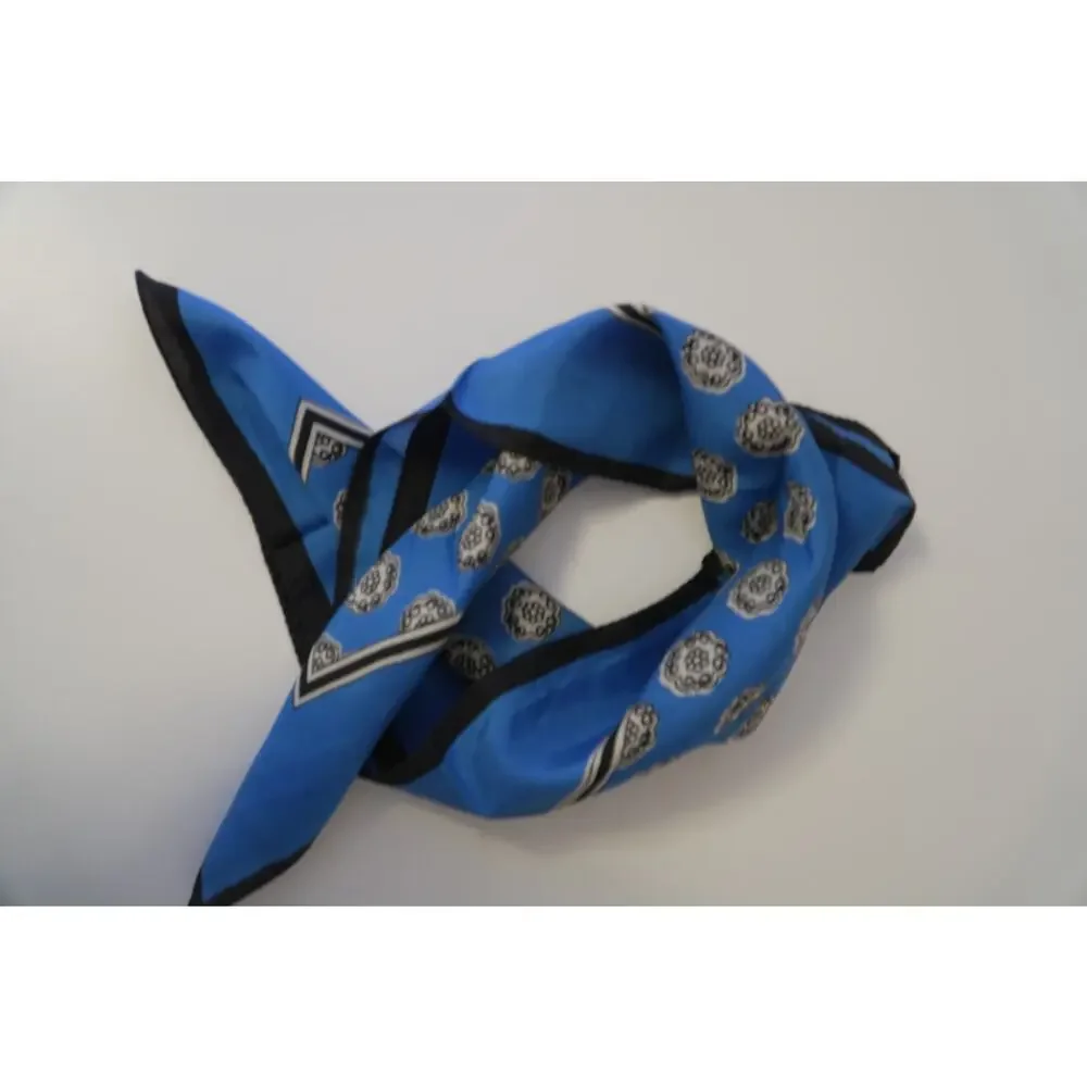 Vintage Baar & Beards Inc Blue Pure Silk Scarf 24x24 Floral Medallion 80s-90's